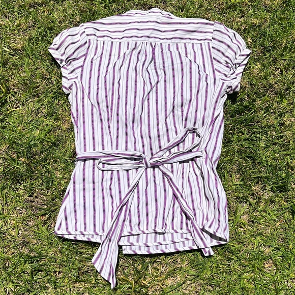 Express Studio purple striped cap sleeve wrap blouse M - Picture 5 of 11